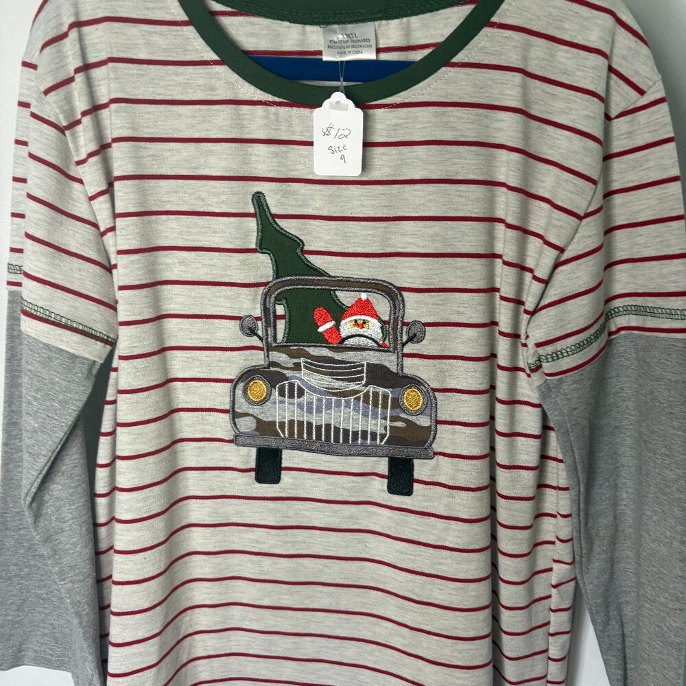 NEW! Christmas Tee for Boys- Boutique Style- Santa in a Camo Truck- Size 9
